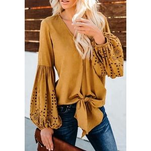 Love Stitch Rhapsody Cotton Balloon Sleeve Tie Top